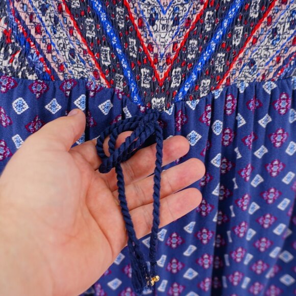 Xhilaration Spaghetti Strap Blue Red Floral Romper Large Lined Ruffle Top - Picture 3 of 6